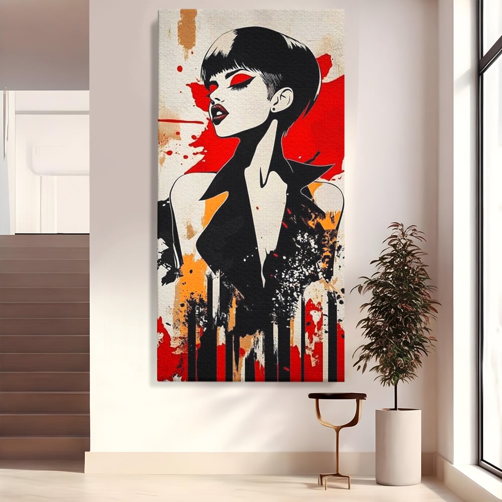 Tablou canvas cu tablou canvas cu portret de femeie stilizat, fara rama, pe sasiu de lemn